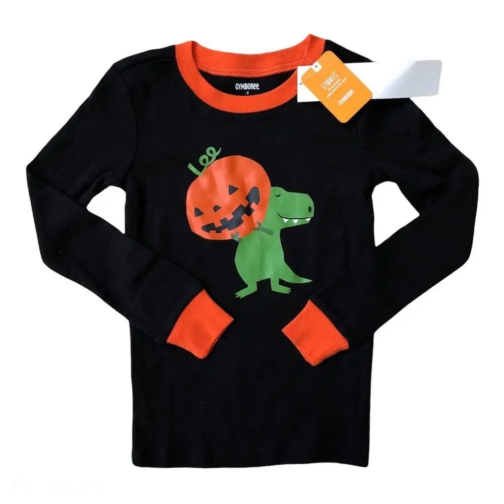 Two Gymboree Halloween Pajama Tops Pumpkin Cotton Youth 7